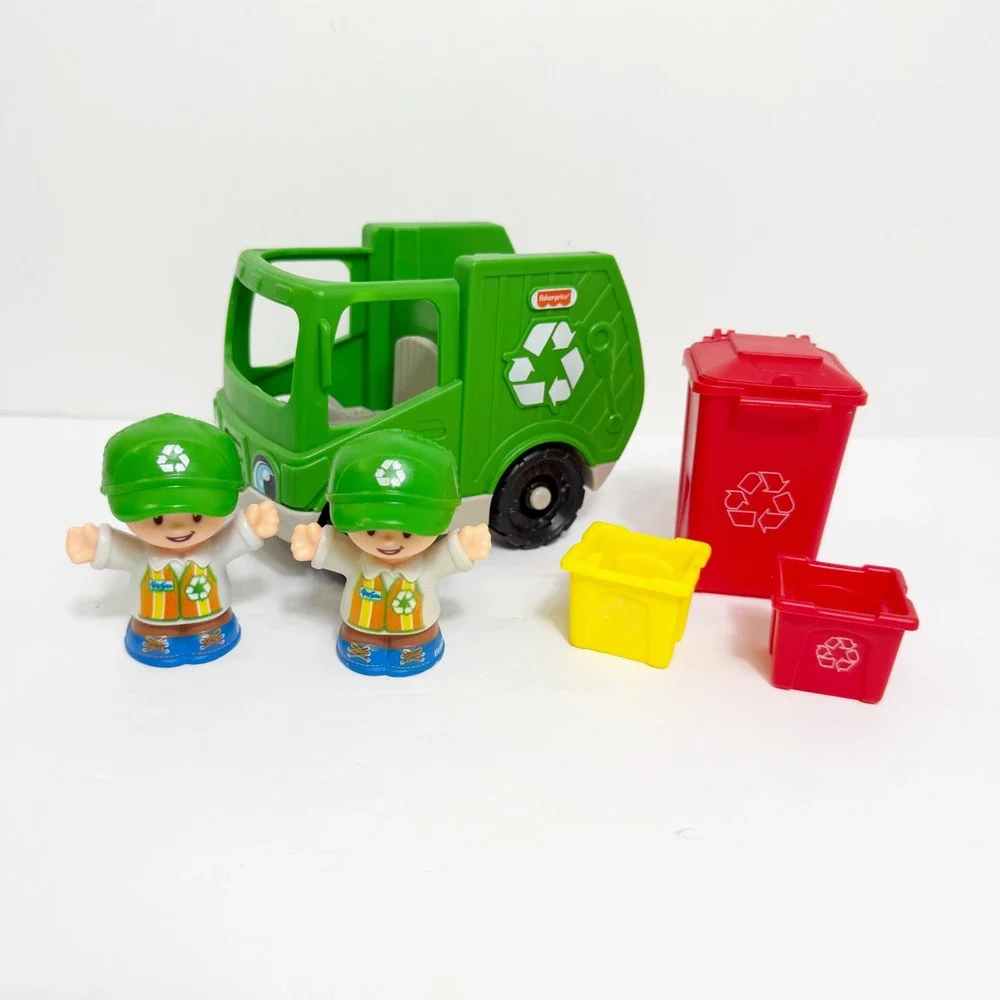 Fisher-Price Little People Recycling Truck Red Yellow Bins